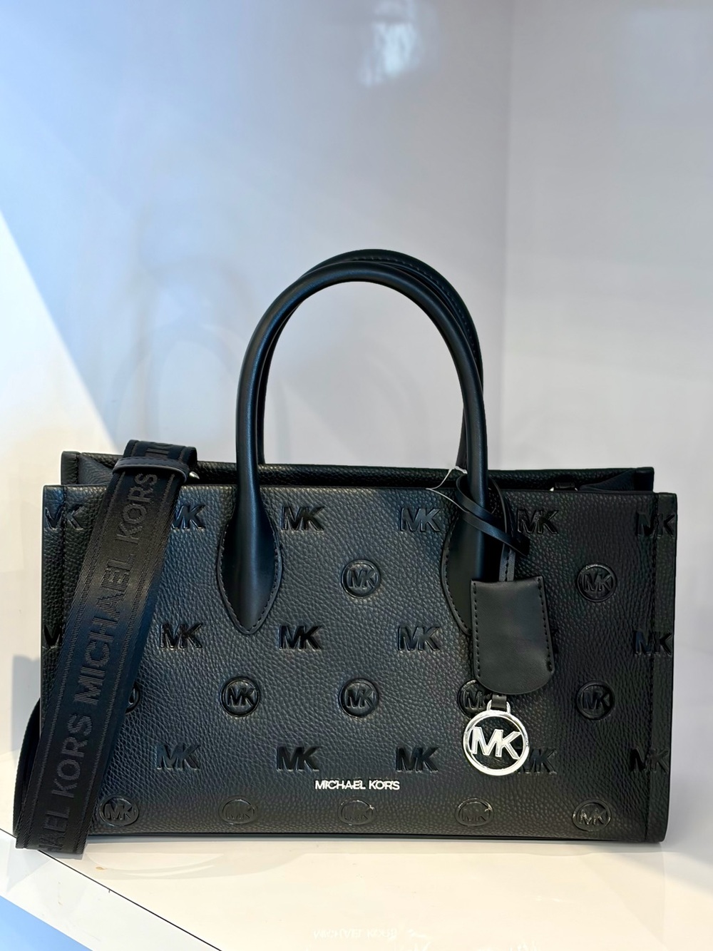 Michael Kors Black Mirella Medium Logo Debossed Satchel Crossbody
